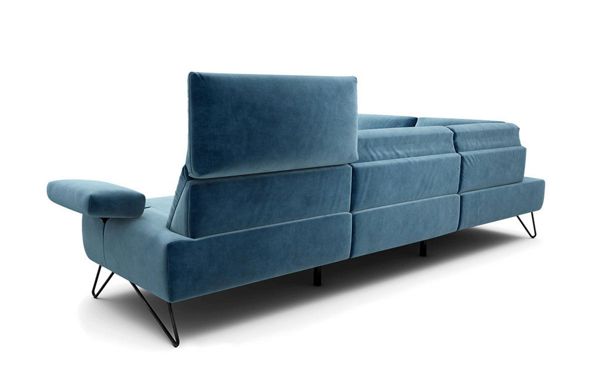 ECKSOFA Cosy Blau Samt  - Blau/Schwarz, Design, Textil/Metall (213/288-303cm) - SENSOO