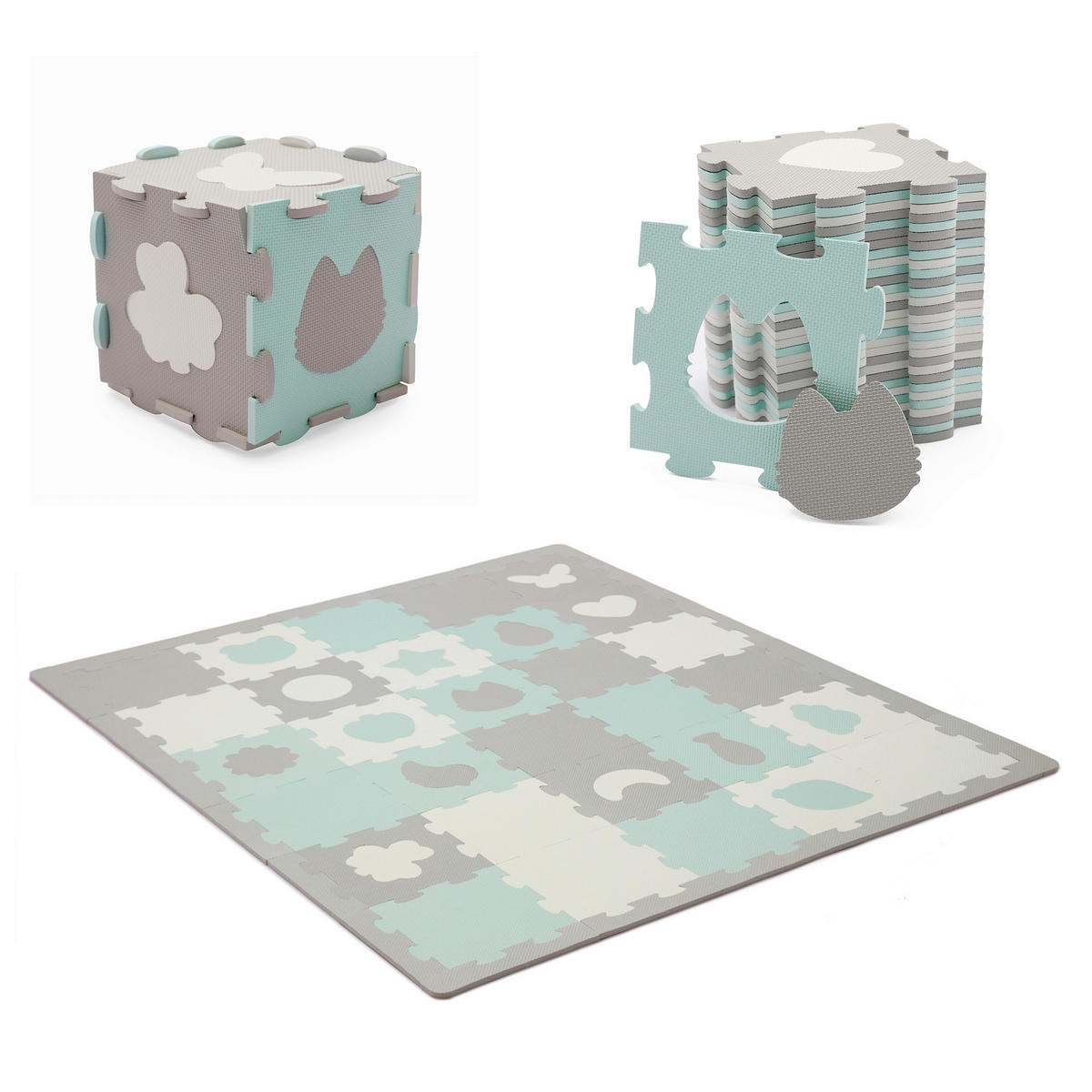 PUZZLEMATTE Luno Shapes  - Weiß/Grau, Basics (165/1.2/185cm) - Kinderkraft