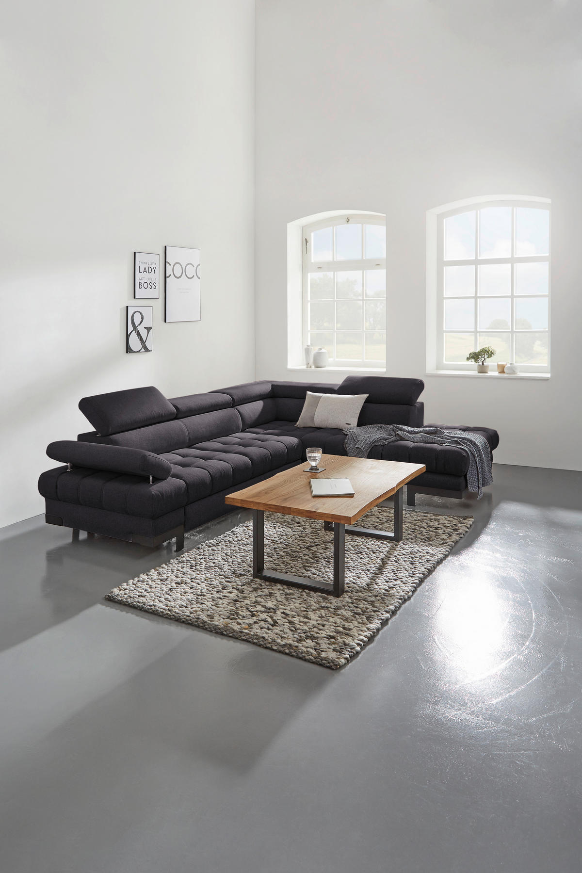 ECKSOFA in Webstoff Schwarz  - Schwarz, Design, Textil/Metall (263/223cm) - Welnova