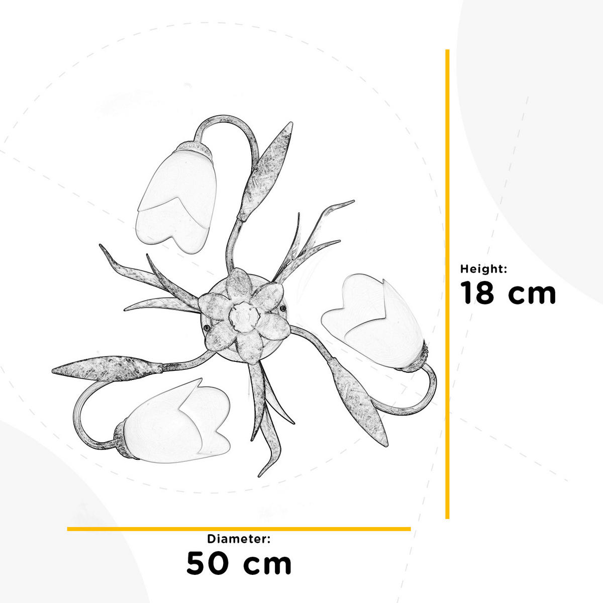 DECKENLEUCHTE 50/18 cm   - Weiß, KONVENTIONELL, Glas/Metall (50/18cm)