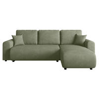 ECKSOFA Grün Cord Zierkissen, Rückenkissen, Schlaffunktion, Rücken echt, Stauraum, Liegefläche im Originalstoff  - Schwarz/Grün, KONVENTIONELL, Kunststoff/Textil (246/152cm) - Xora