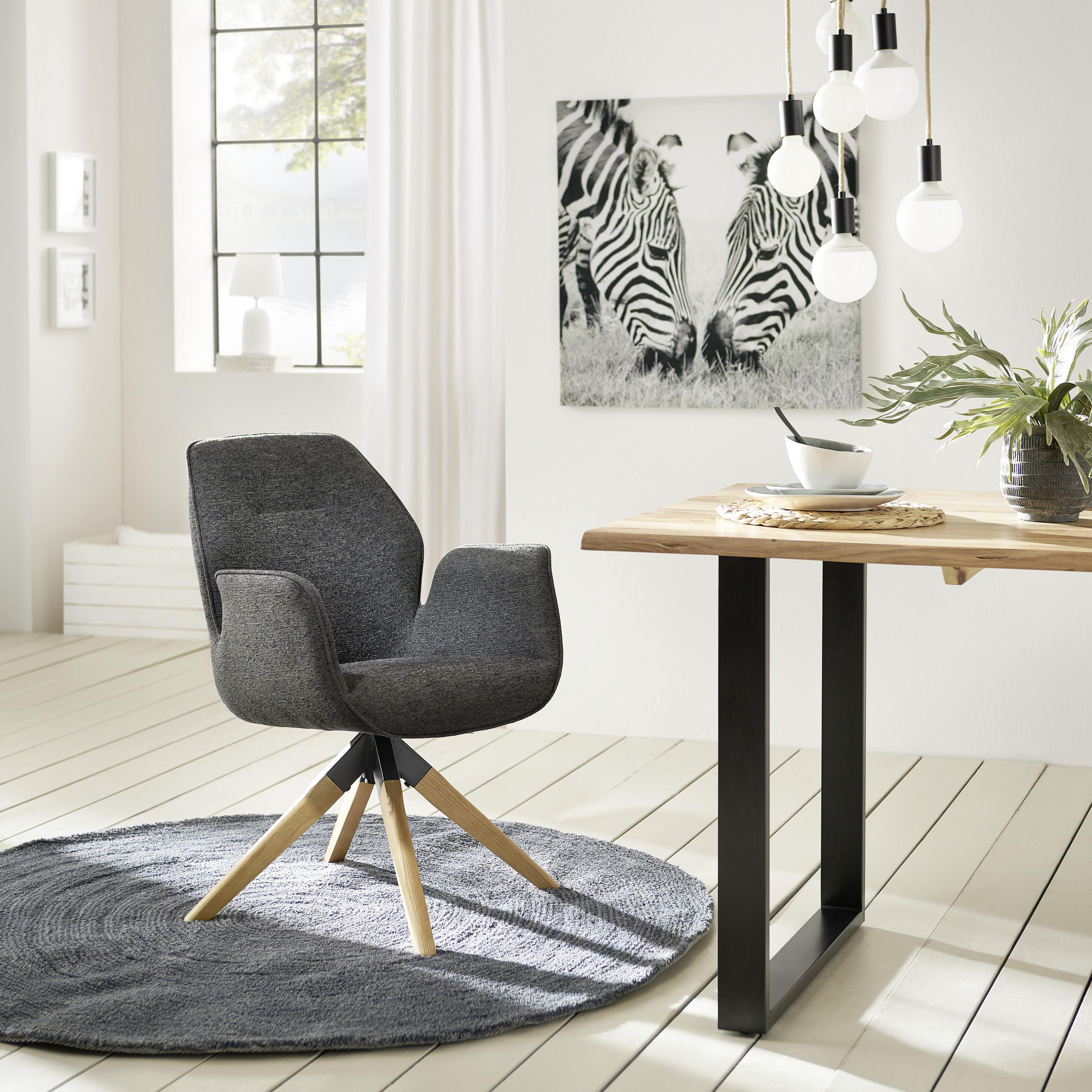ARMLEHNSTUHL  in Webstoff  - Anthrazit/Naturfarben, MODERN, Holz/Textil (61/84/62cm) - MID.YOU