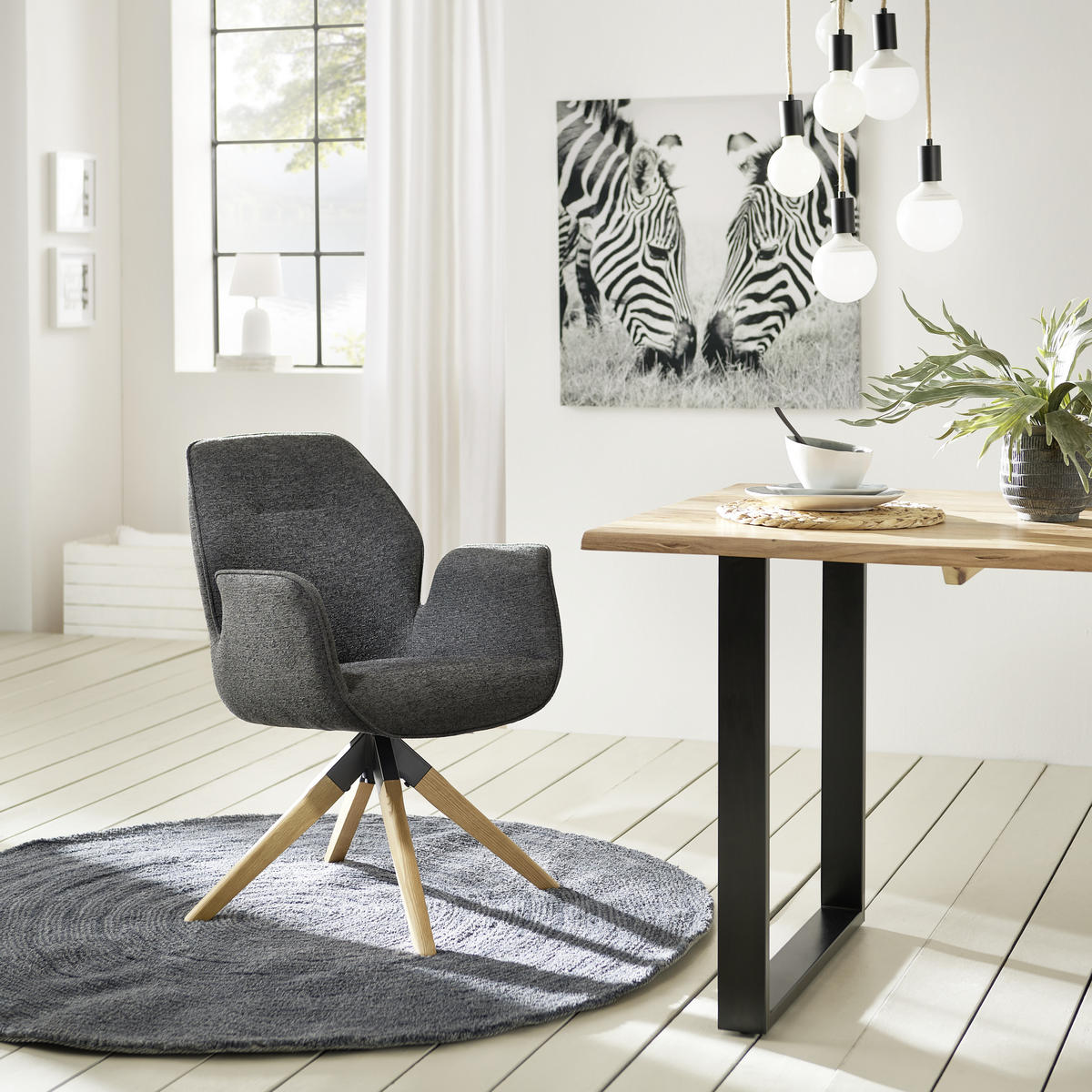 KAROSSZÉK antracit, natúr  - natúr/antracit, Modern, textil/fa (61/84/62cm) - MID.YOU