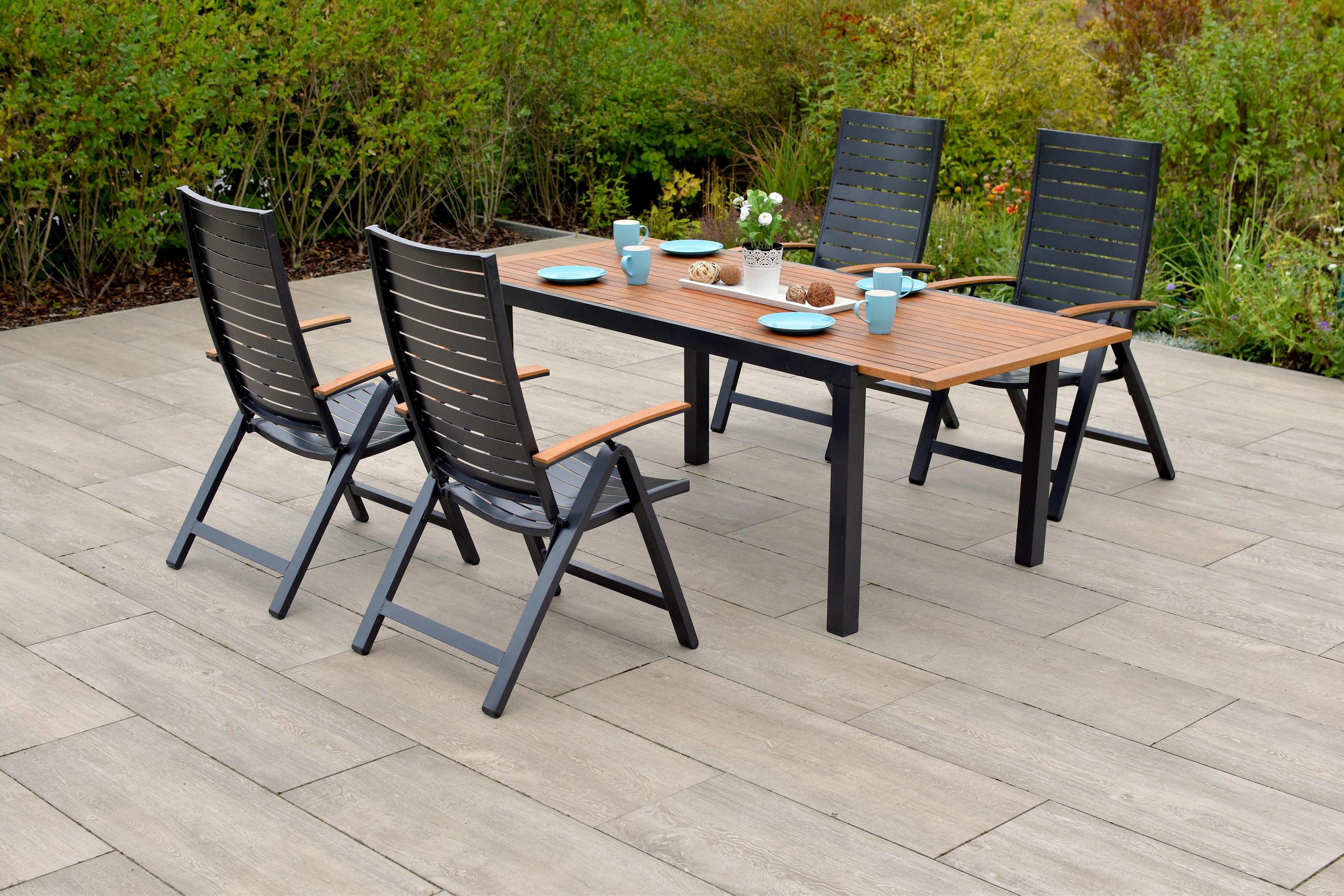 GARTENSET Akazie massiv Aluminium  - Graphitfarben/Naturfarben, MODERN, Holz/Metall - Gardenson
