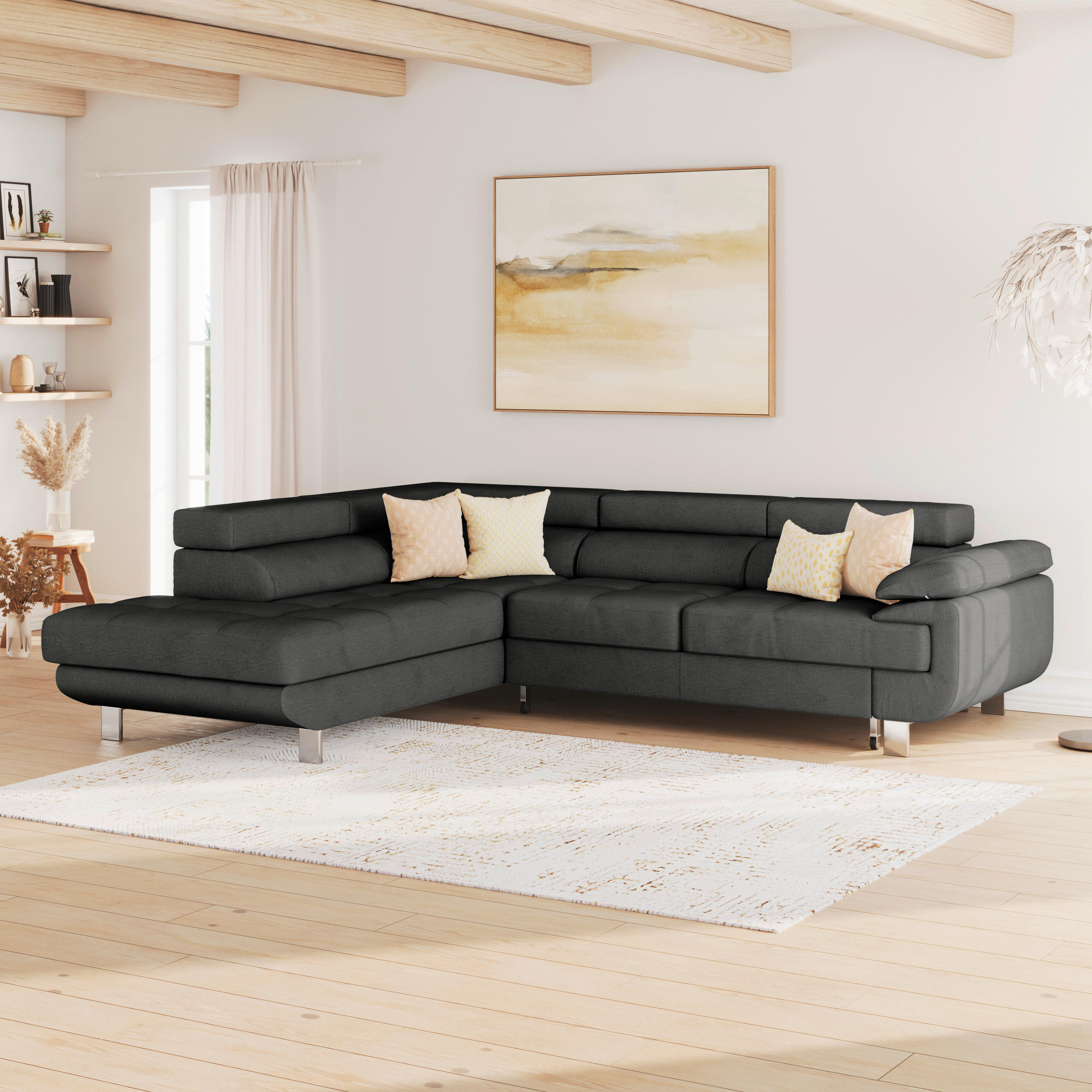 HÖRNSOFFA i dräll svart  - svart, Modern, metall/textil (230/270cm) - MID.YOU