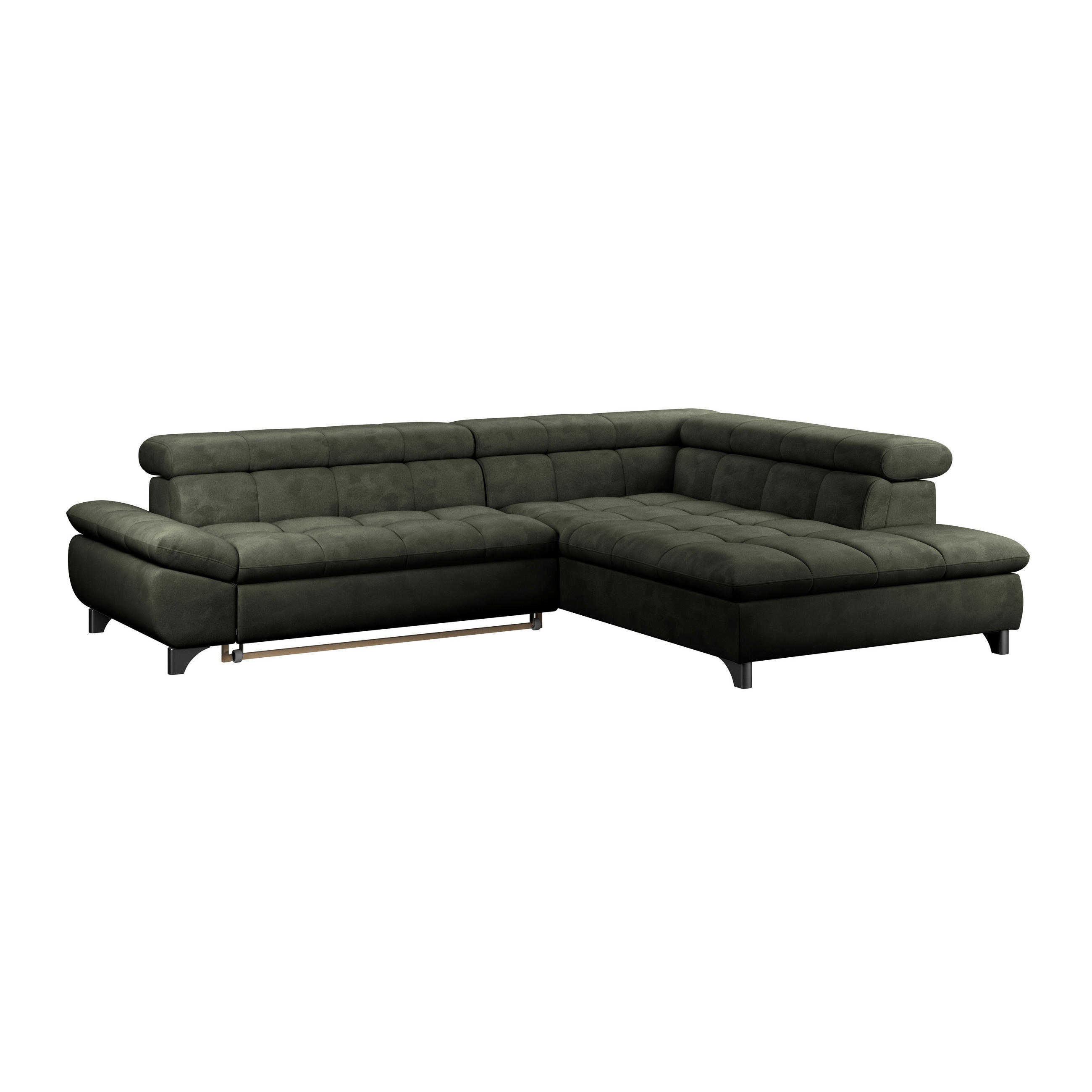ECKSOFA Dunkelgrün Chenille  - Chromfarben/Dunkelgrün, KONVENTIONELL, Textil/Metall (312/234cm) - Livetastic
