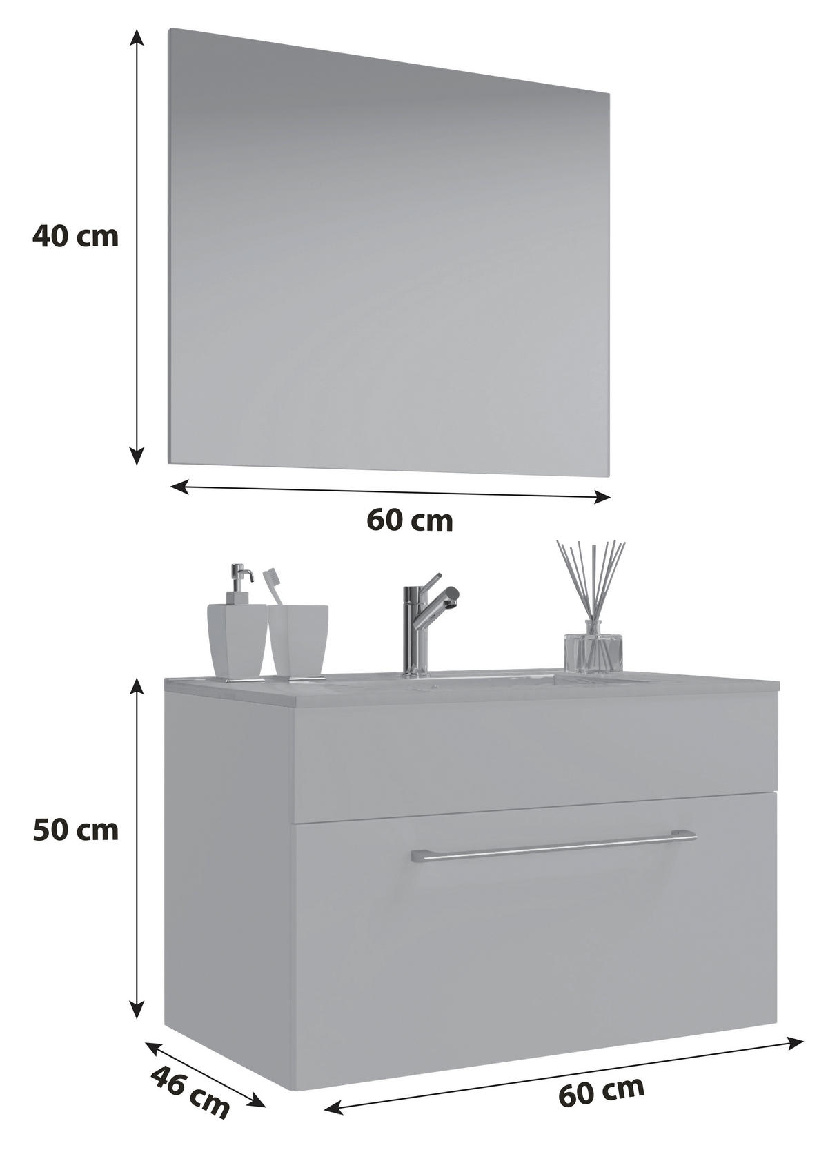 BADEZIMMER 3-teilig  in 60 cm  - Alufarben/Weiß, MODERN, Keramik/Holzwerkstoff (60cm) - MID.YOU