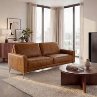 2-SITZER-SOFA SPRING in Lederlook Echtleder Braun  - Schwarzchrom/Braun, Design, Leder/Textil (157/85/92cm) - Livetastic