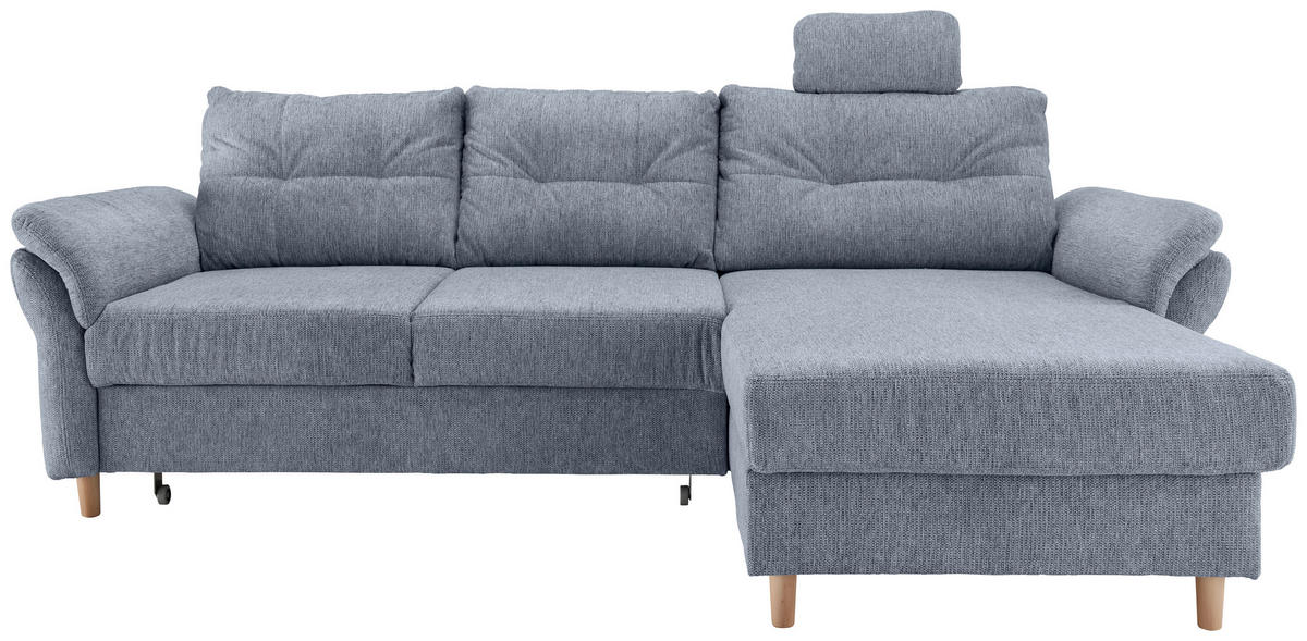 ECKSOFA in Chenille Hellblau  - Naturfarben/Hellblau, Modern, Holz/Textil (250/176cm) - Livetastic