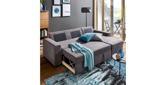 ECKSOFA inkl.Funktionen Beige Webstoff  - Beige/Schwarz, Design, Textil (245/160cm) - Xora