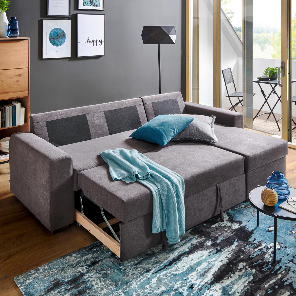 ECKSOFA inkl.Funktionen Beige Webstoff  - Beige/Schwarz, Design, Textil (245/160cm) - Xora