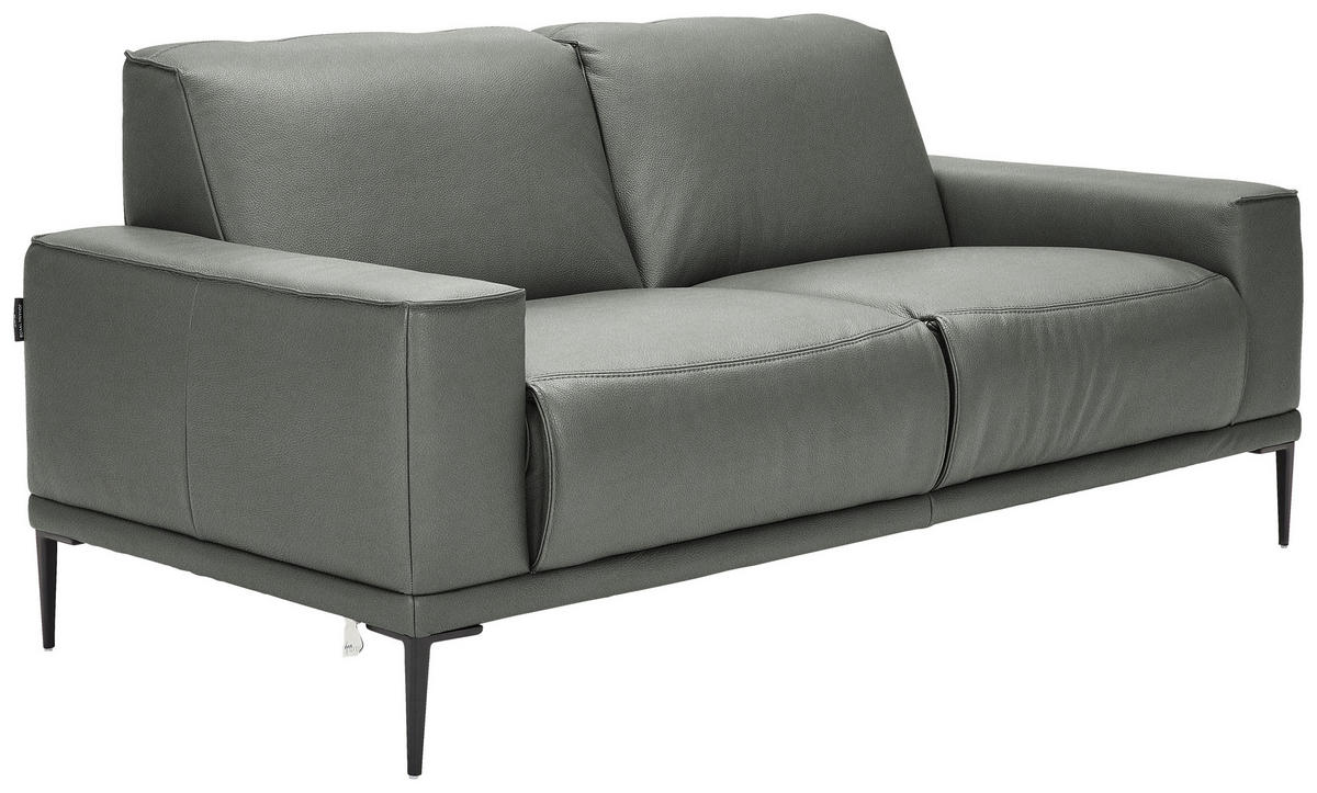 2-SITZER-SOFA  in Echtleder Grau   - Schwarz/Grau, Design, Leder/Metall (180/82/92cm) - Johann Jakob
