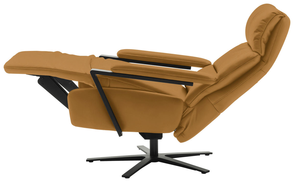 FERNSEHSESSEL  mit Relaxfunktion Echtleder Currygelb  - Currygelb/Schwarz, Design, Leder/Metall (74/111/85cm) - Schöner Wohnen