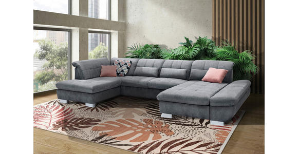 WOHNLANDSCHAFT in Mikrofaser Grau - Chromfarben/Grau, Design, Kunststoff/Textil (211/350/204cm) - Xora