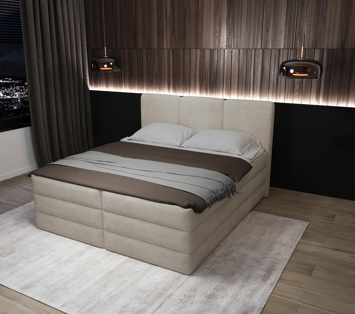 KONTINENTALSÄNG 180/200 cm  i cremefärgad  - svart/cremefärgad, Modern, textil/plast (180/200cm) - MID.YOU