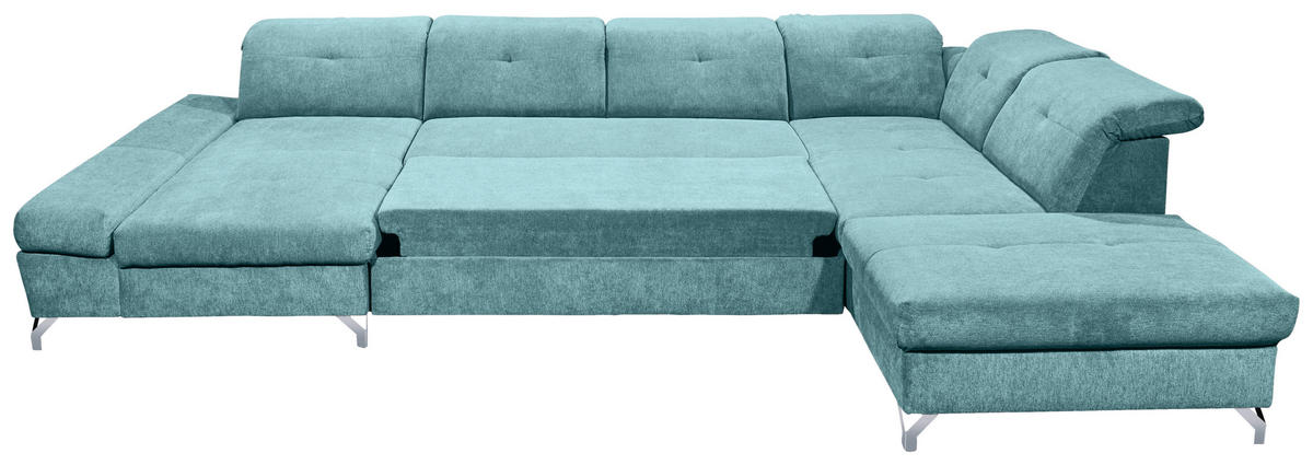 WOHNLANDSCHAFT Türkis Mikrovelours  - Türkis/Silberfarben, MODERN, Textil/Metall (168/350/245cm) - MID.YOU