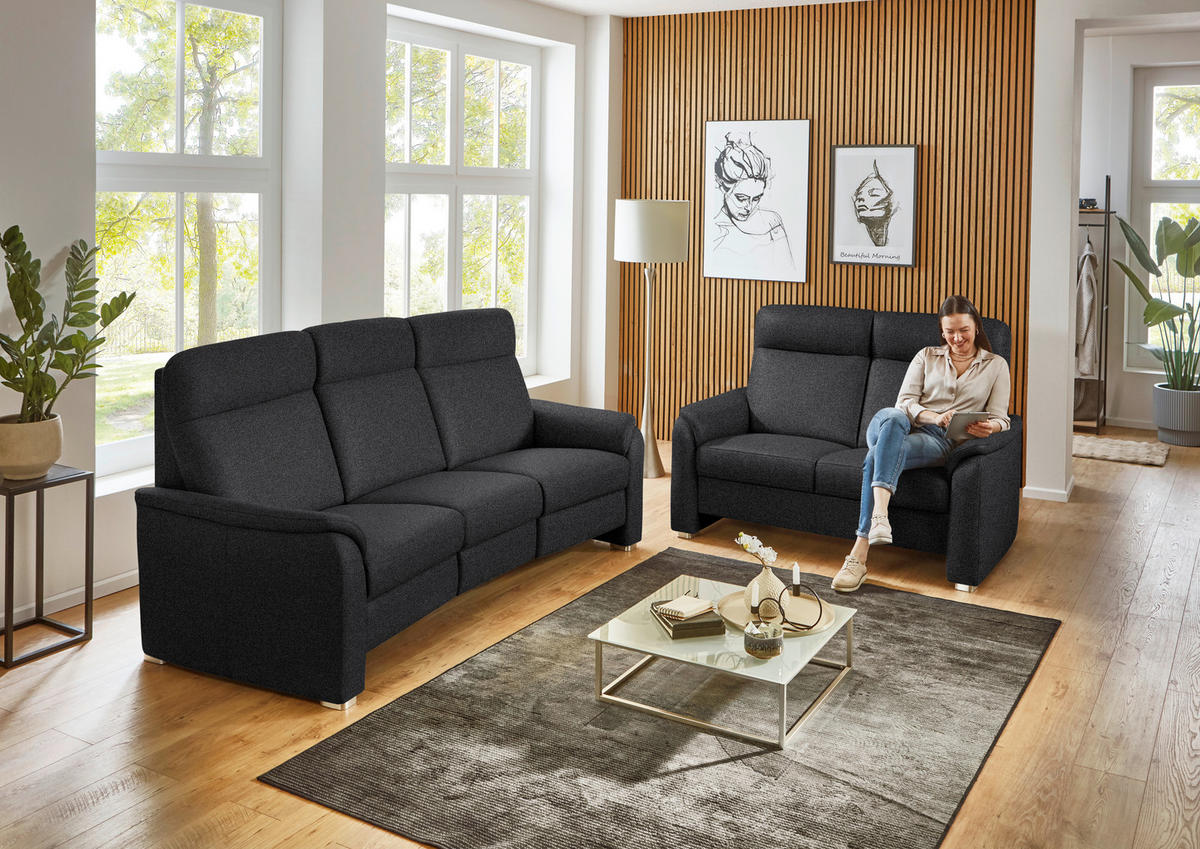 2-SITZER-SOFA Flachgewebe Schwarz  - Alufarben/Schwarz, Konventionell, Textil/Metall (156/107/95cm) - Beldomo Comfort