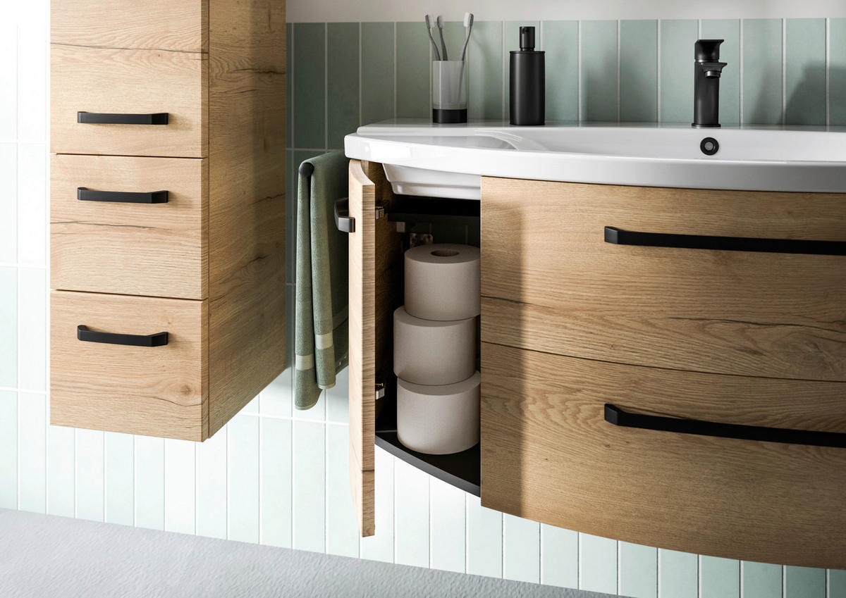 BADEZIMMER 3-teilig  in 122 cm  - Eichefarben/Schwarz, MODERN, Glas/Keramik (122cm) - Sadena