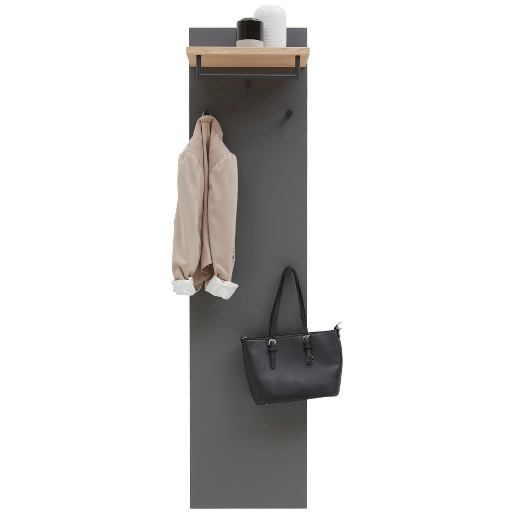 Thumbnail - Dieter Knoll Garderobe, Anthrazit, Grau, Eiche, Holz, Metall, Holzwerkstoff, 3-teilig, Balkeneiche, furniert, 180x193x31...