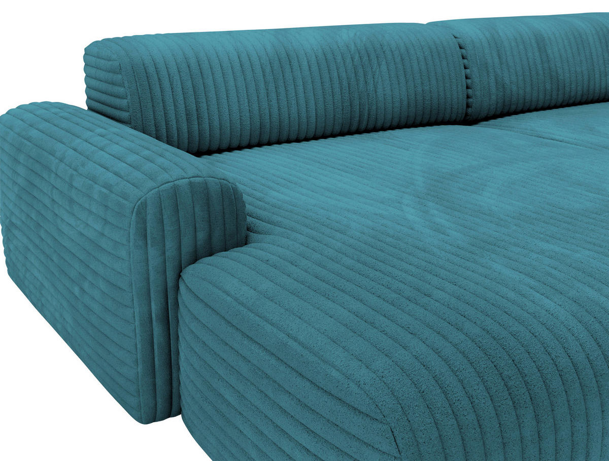 ECKSOFA in Cord Türkis  - Türkis/Schwarz, Design, Kunststoff/Textil (178/292cm) - Livetastic