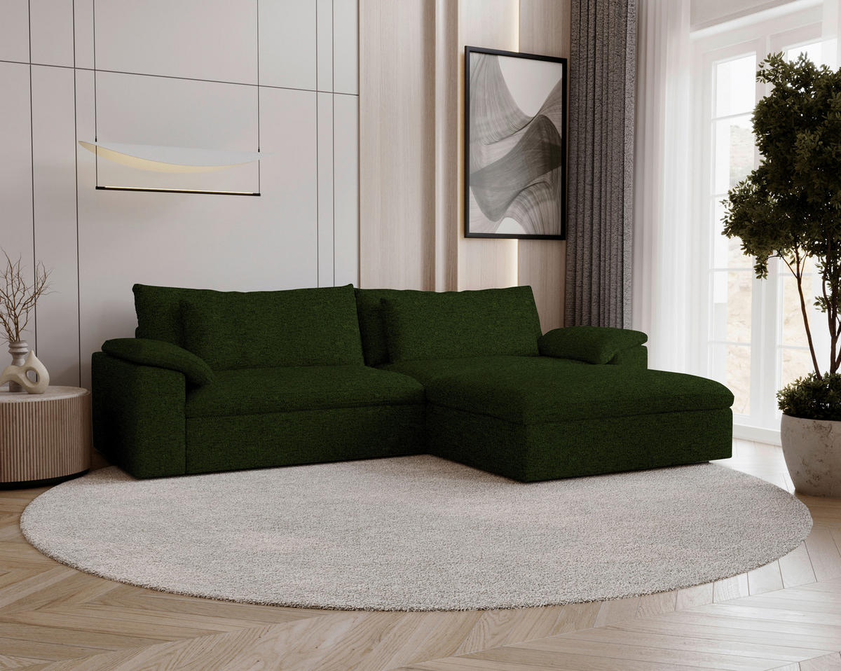 ECKSOFA Flachgewebe Dunkelgrün  - Dunkelgrün/Schwarz, Modern, Kunststoff/Textil (306/198cm) - Carryhome