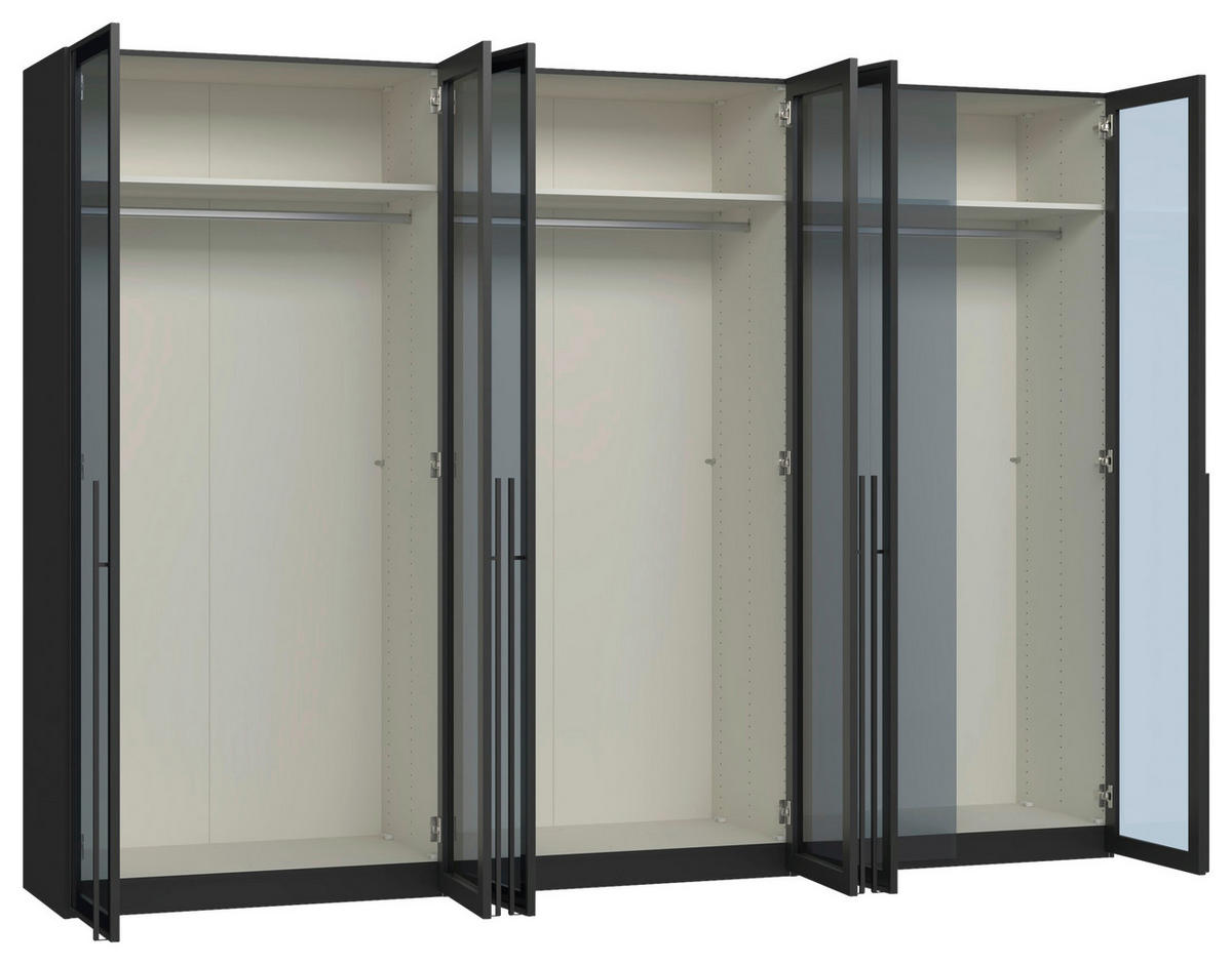 DREHTÜRENSCHRANK 303/220/59 cm,  in Schwarz, 6-türig  - Schwarz, Design, Glas/Holzwerkstoff (303/220/59cm) - Jutzler