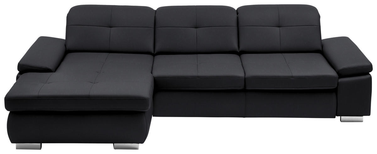 ECKSOFA in Echtleder Anthrazit  - Anthrazit/Alufarben, Design, Leder/Metall (195/309cm) - Beldomo Premium