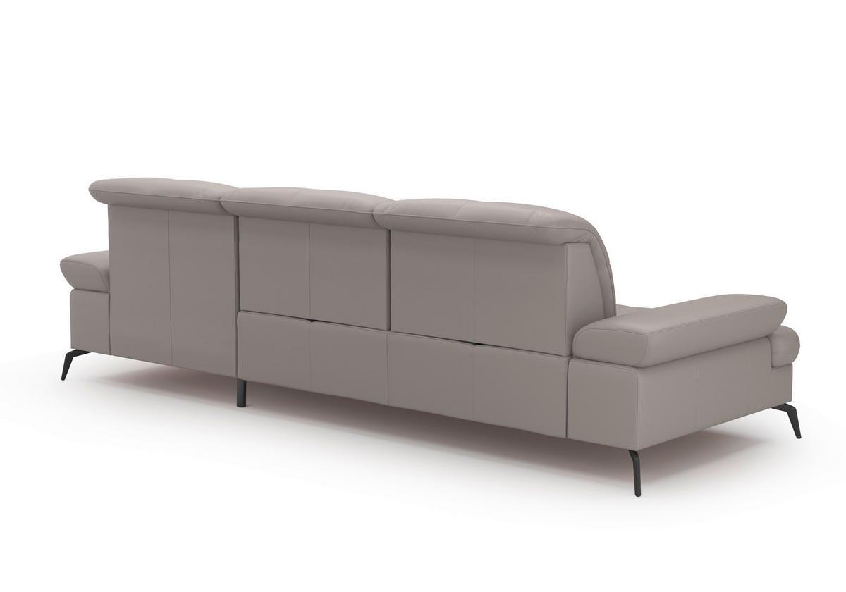 ECKSOFA Hellgrau Echtleder  - Hellgrau/Schwarz, KONVENTIONELL, Leder/Metall (279/185cm) - Sit & More