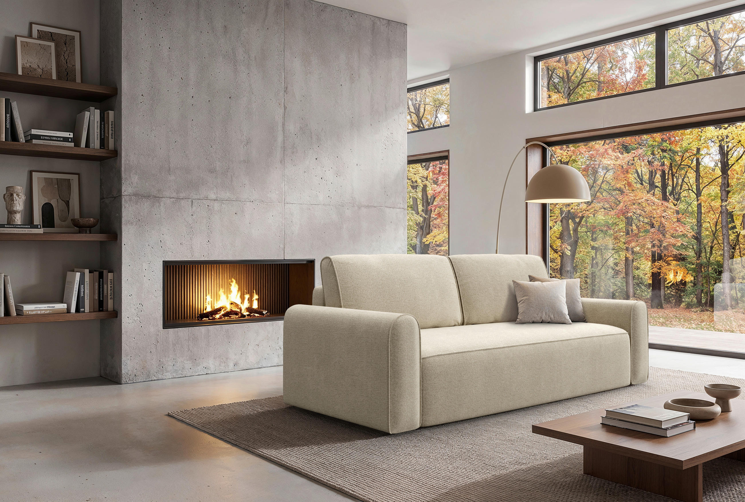 SCHLAFSOFA Chenille Beige  - Beige/Schwarz, Modern, Holz/Holzwerkstoff (240/92/103cm) - Livetastic