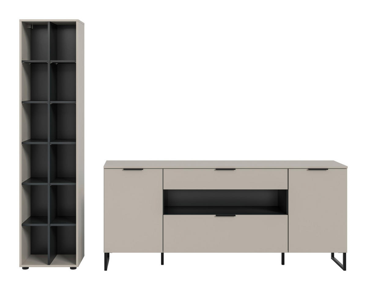 WOHNWAND 2-teilig  in Kaschmir  245/192/41 cm  - Kaschmir/Schwarz, Design, Holzwerkstoff/Metall (245/192/41cm) - Livetastic