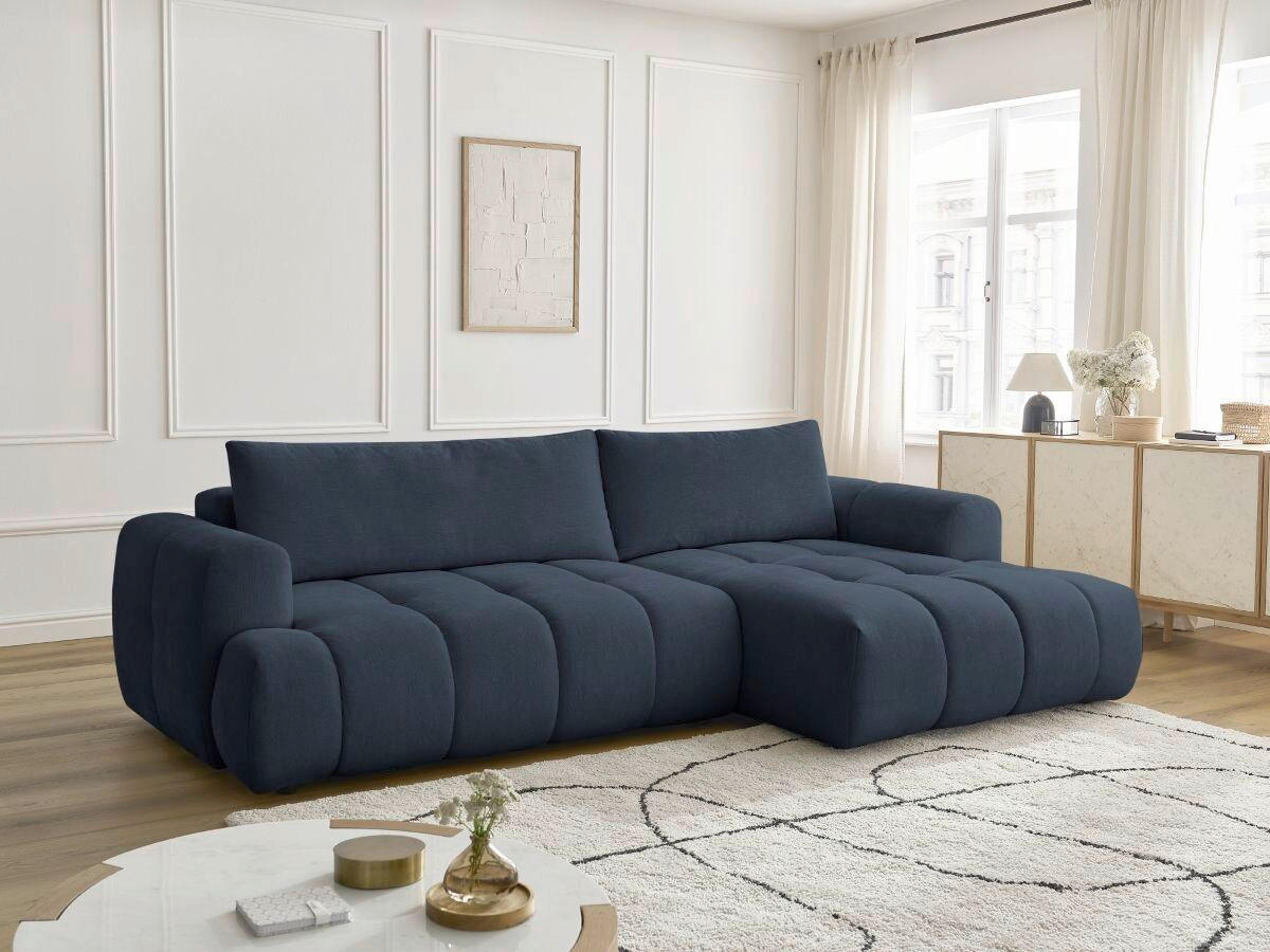 ECKSCHLAFSOFA FUJI Leinenoptik Dunkelblau  inkl.  - Schwarz/Dunkelblau, MODERN, Kunststoff/Textil (292/160cm)