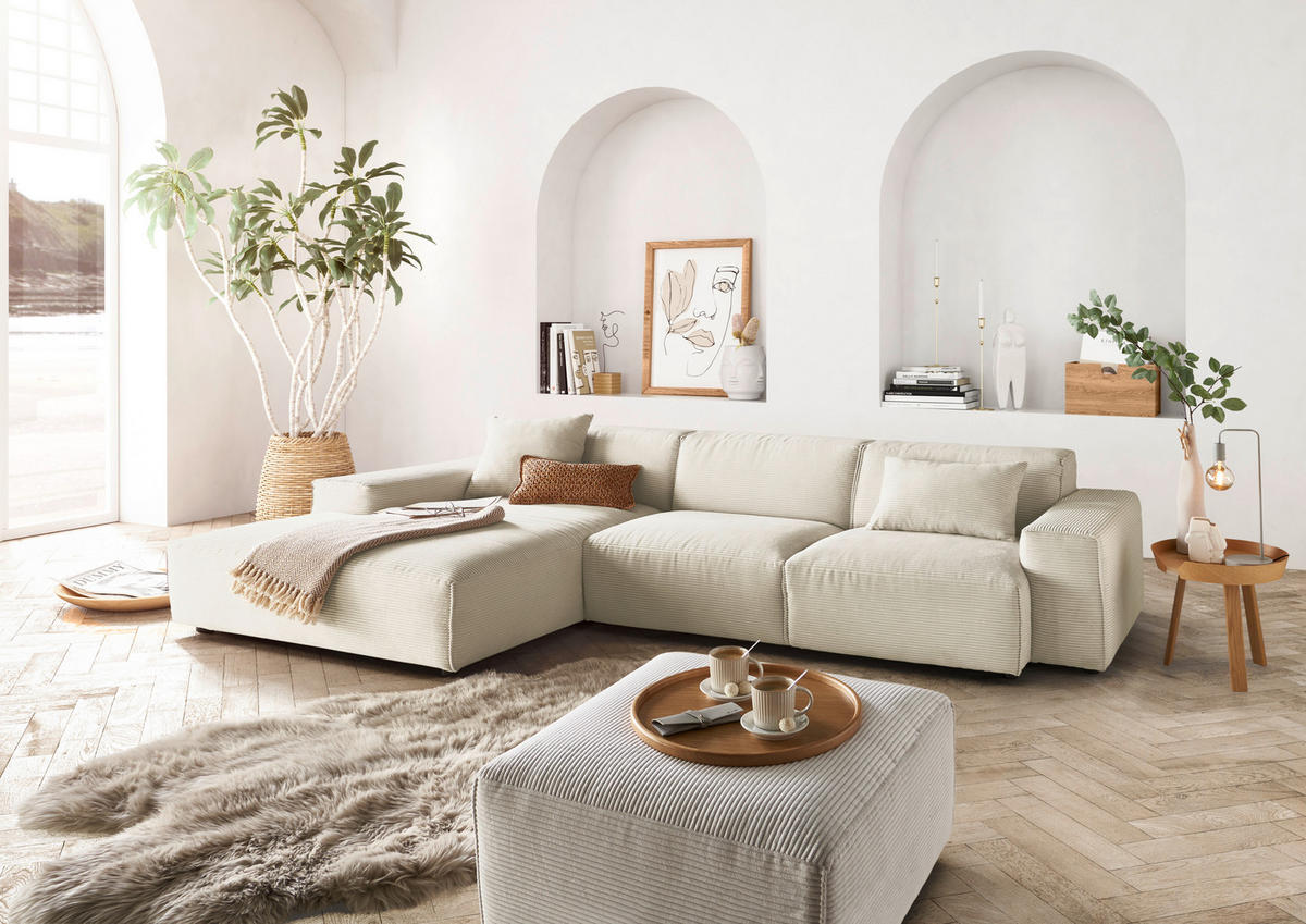 ECKSOFA in Cord Naturfarben  - Schwarz/Naturfarben, Design, Kunststoff/Textil (189/300cm) - Pure Home Lifestyle