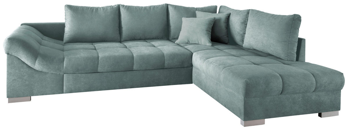 ECKSCHLAFSOFA in Mintgrün Textil   - Silberfarben/Mintgrün, Design, Holz/Textil (298/202cm) - MID.YOU