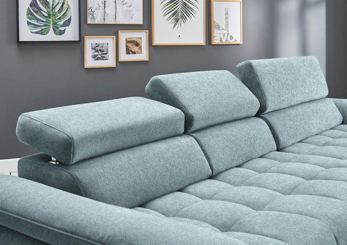 ECKSOFA in Chenille Hellblau  - Schwarz/Hellblau, Design, Textil/Metall (329/190cm) - Beldomo Style