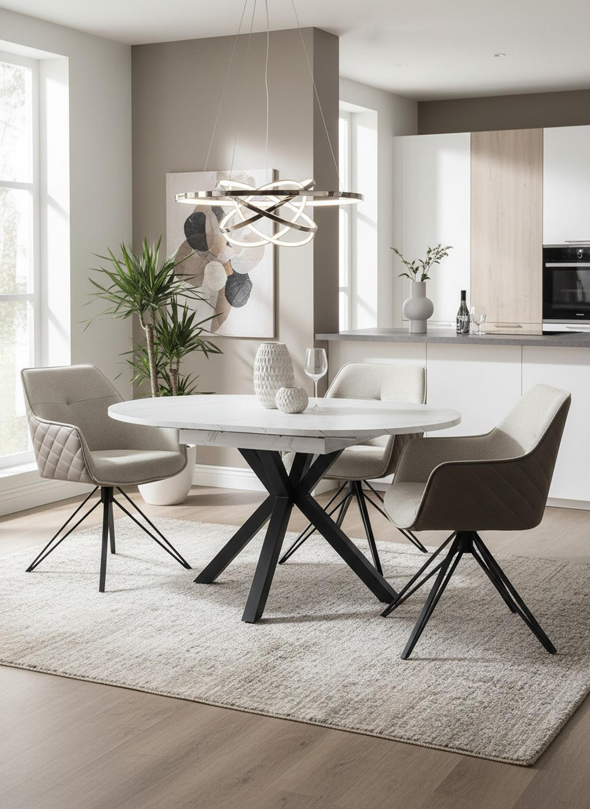 ESSTISCH 110/150/110/76 cm Nachbildung  Metall, Holzwerkstoff ausziehbar oval Multicolor, Schwarz  - Multicolor/Schwarz, MODERN, Holzwerkstoff/Metall (110/150/110/76cm) - Livetastic
