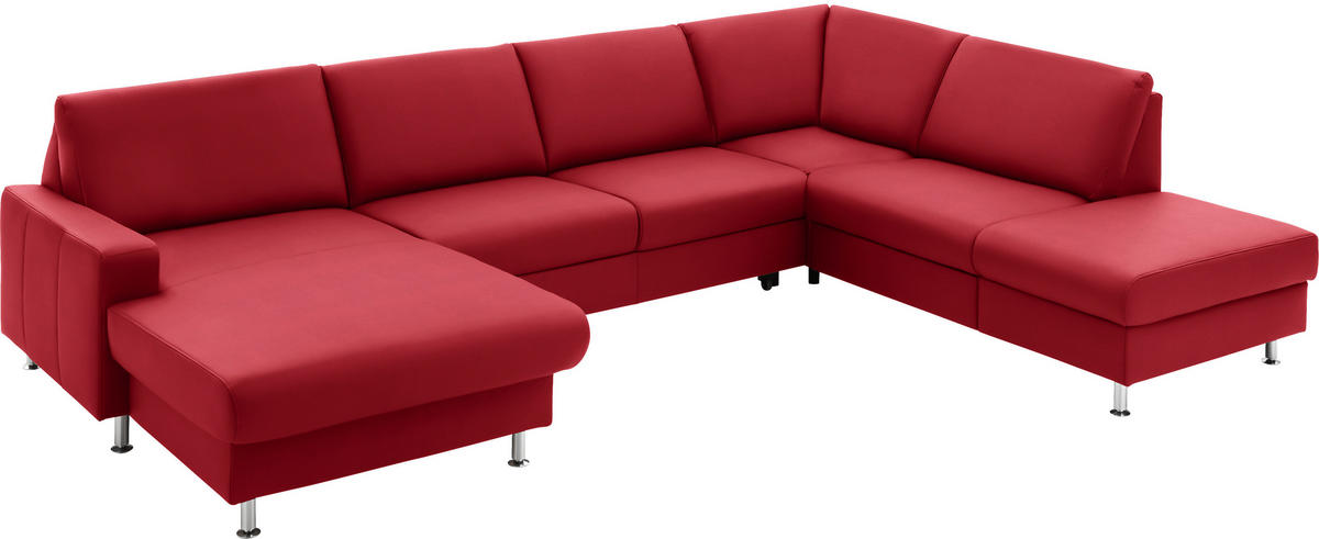 WOHNLANDSCHAFT in Echtleder Rot  - Rot/Alufarben, Design, Leder/Metall (165/339/233cm) - Beldomo Premium