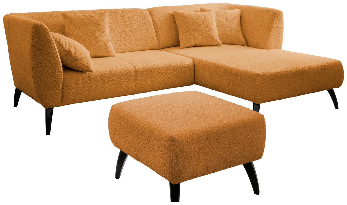 ECKSOFA in Bouclé Goldfarben  - Goldfarben/Schwarz, Modern, Holz/Textil (264/160cm) - MID.YOU