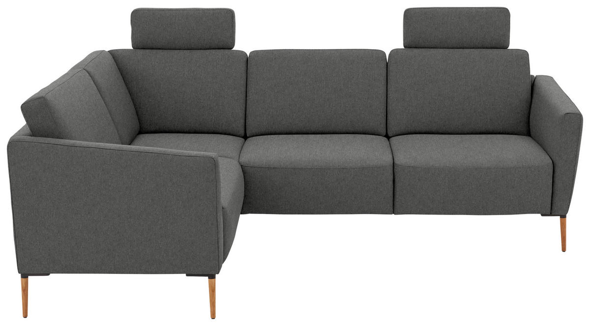 ECKSOFA  in Flachgewebe Dunkelgrau Rücken echt  189/236 cm  - Eichefarben/Dunkelgrau, Design, Holz/Textil (189/236cm) - Valnatura