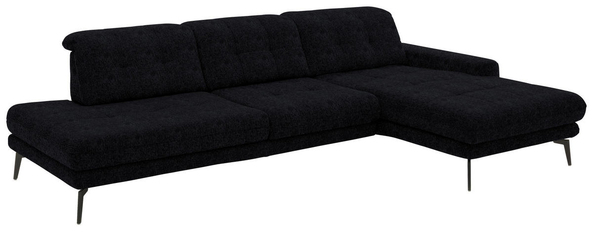 ECKSOFA in Flachgewebe Dunkelblau  - Schwarz/Dunkelblau, Design, Textil/Metall (309/190cm) - Beldomo Style