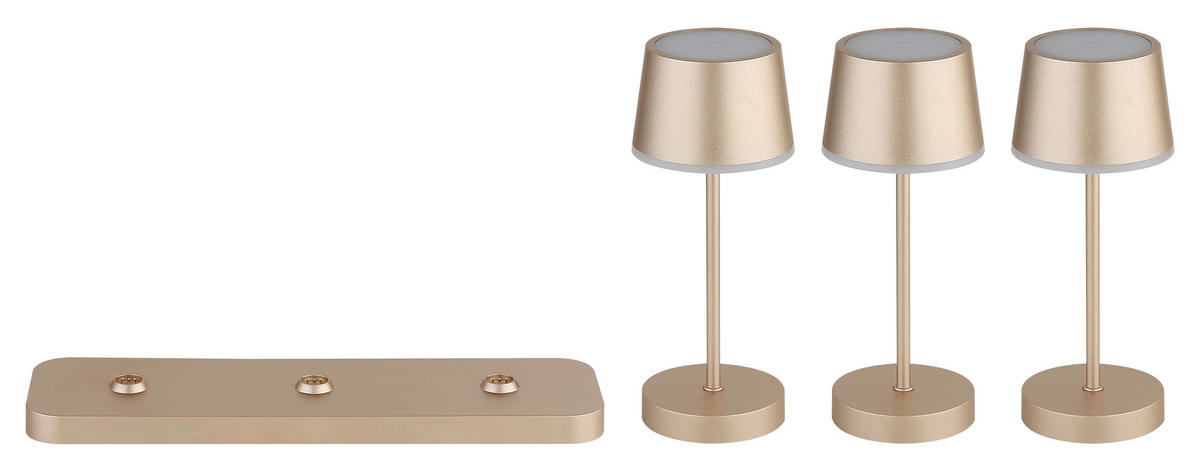 AKKU-TISCHLEUCHTE Dawson 8,3/20 cm  - Champagner/Opal, Design, Kunststoff/Metall (8,3/20cm) - Globo