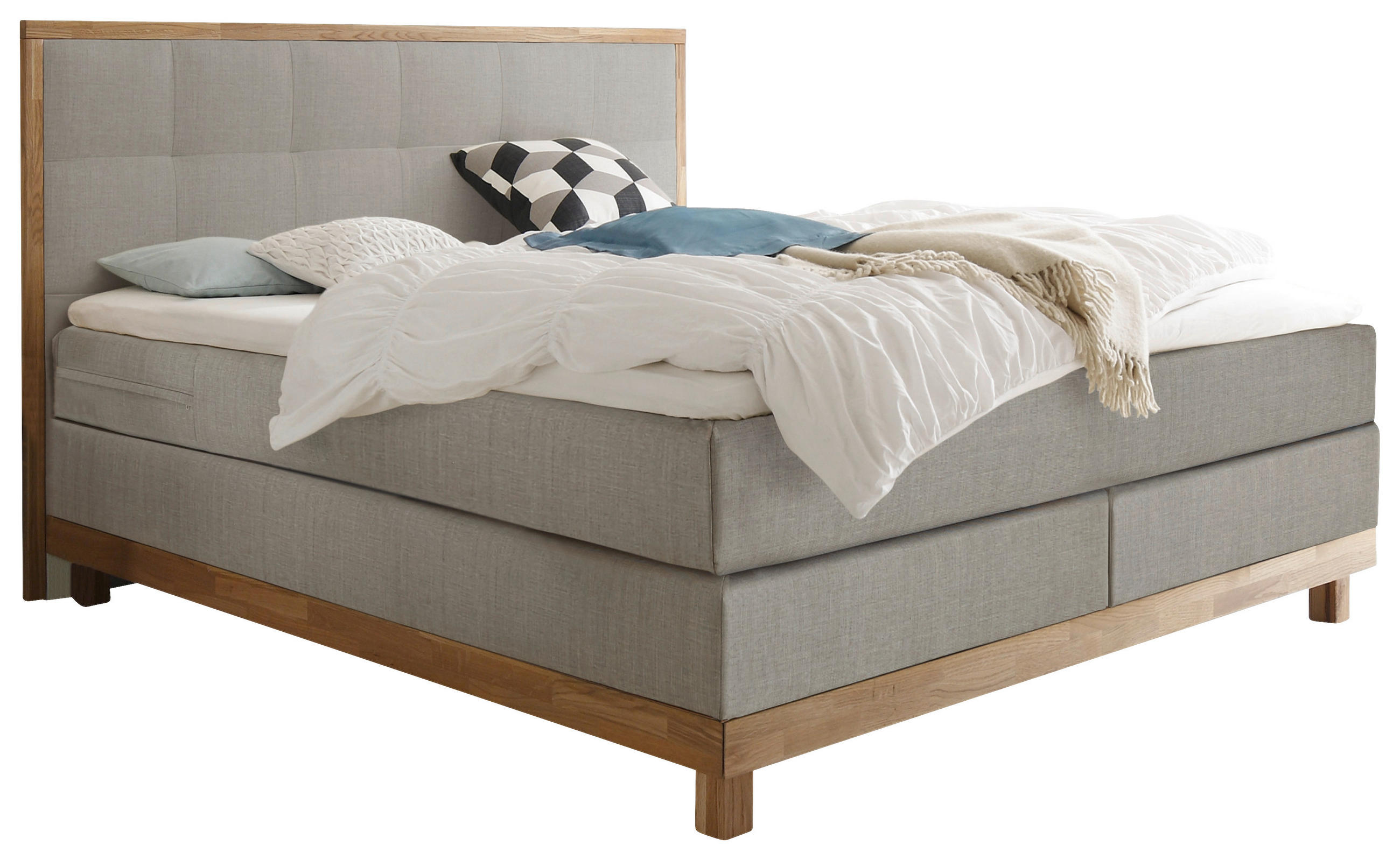 BOXSPRINGBETT 140/200 cm  in Grau, Eichefarben  - Eichefarben/Grau, KONVENTIONELL, Holz/Textil (140/200cm) - Hasena