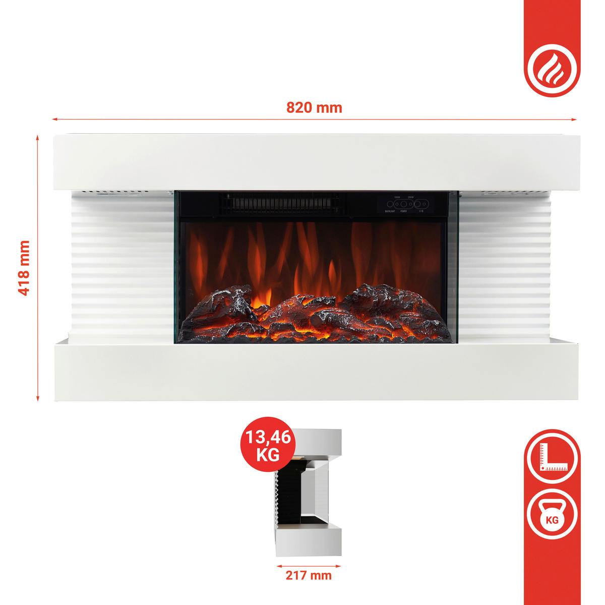 ELEKTROKAMIN - Weiß, Basics, Glas/Metall (82,0/41,8/21,7cm)