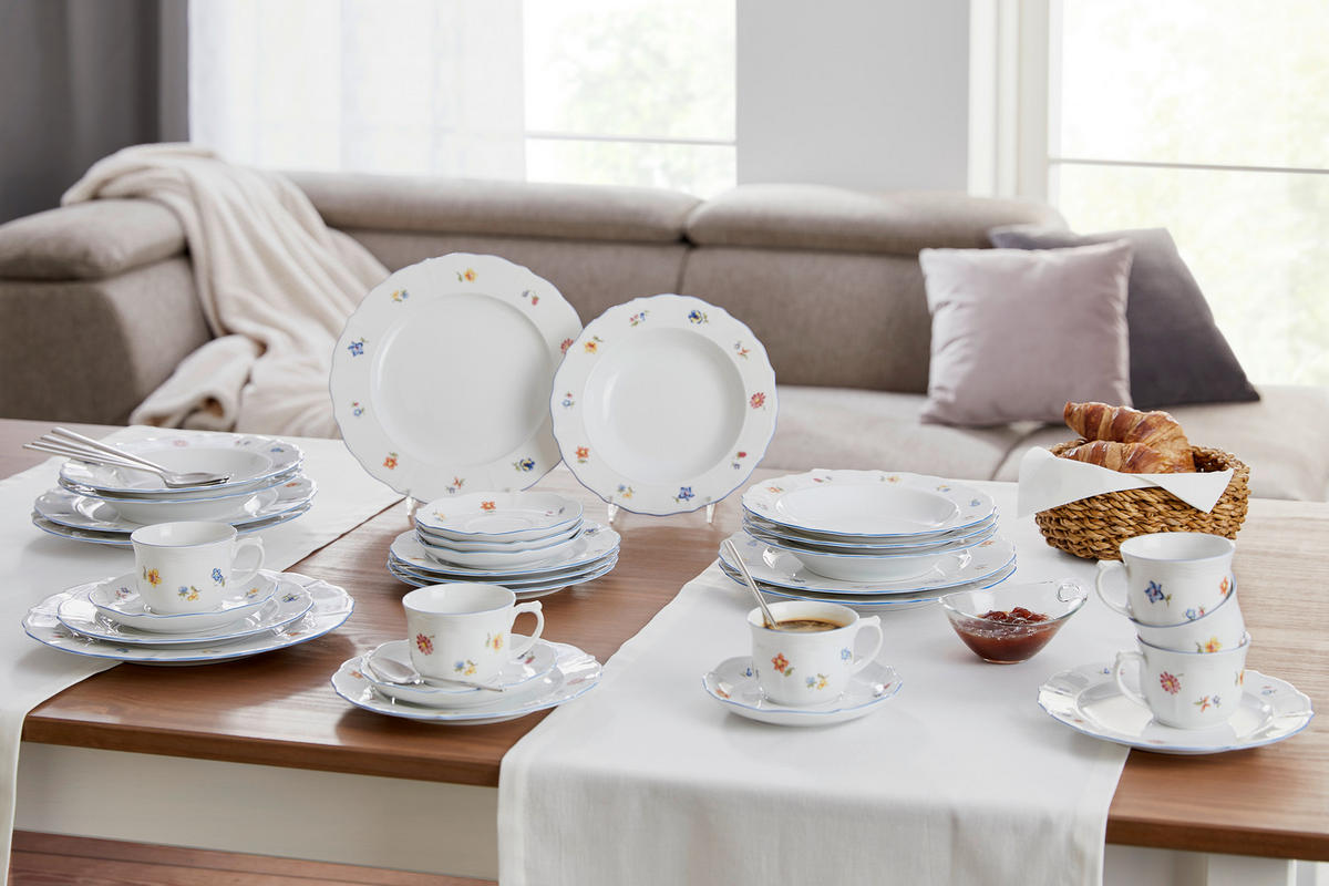 Tafelservice Sonate Porzellan Multicolor, Weiß Sonate 12-teilig  - Multicolor/Weiß, ROMANTIK / LANDHAUS, Keramik (26/26/15cm) - Seltmann Weiden