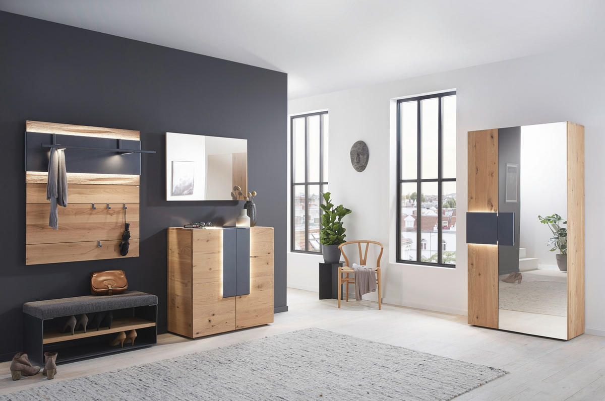 GARDEROBENBANK  in 96/44/39 cm  - Eichefarben/Anthrazit, Natur, Holz/Textil (96/44/39cm) - Voglauer