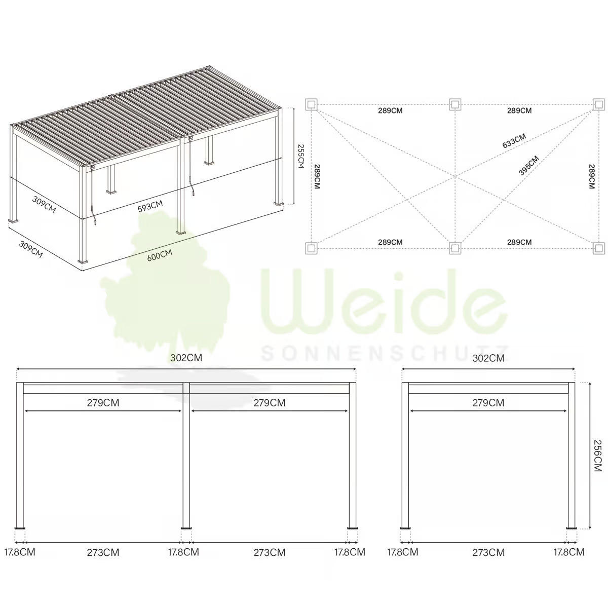 PERGOLA - Anthrazit, Basics, Metall (600/255/300cm) - Gardenson