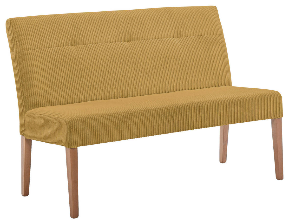 SITZBANK 140/92/66 cm  in Buchefarben, Currygelb  - Currygelb/Buchefarben, KONVENTIONELL, Holz/Textil (140/92/66cm) - home24