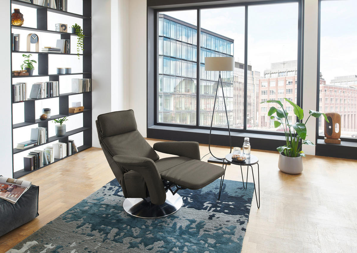 RELAXSESSEL in Leder Graubraun  - Edelstahlfarben/Graubraun, Design, Leder/Metall (83/112/87-174cm) - Valdera