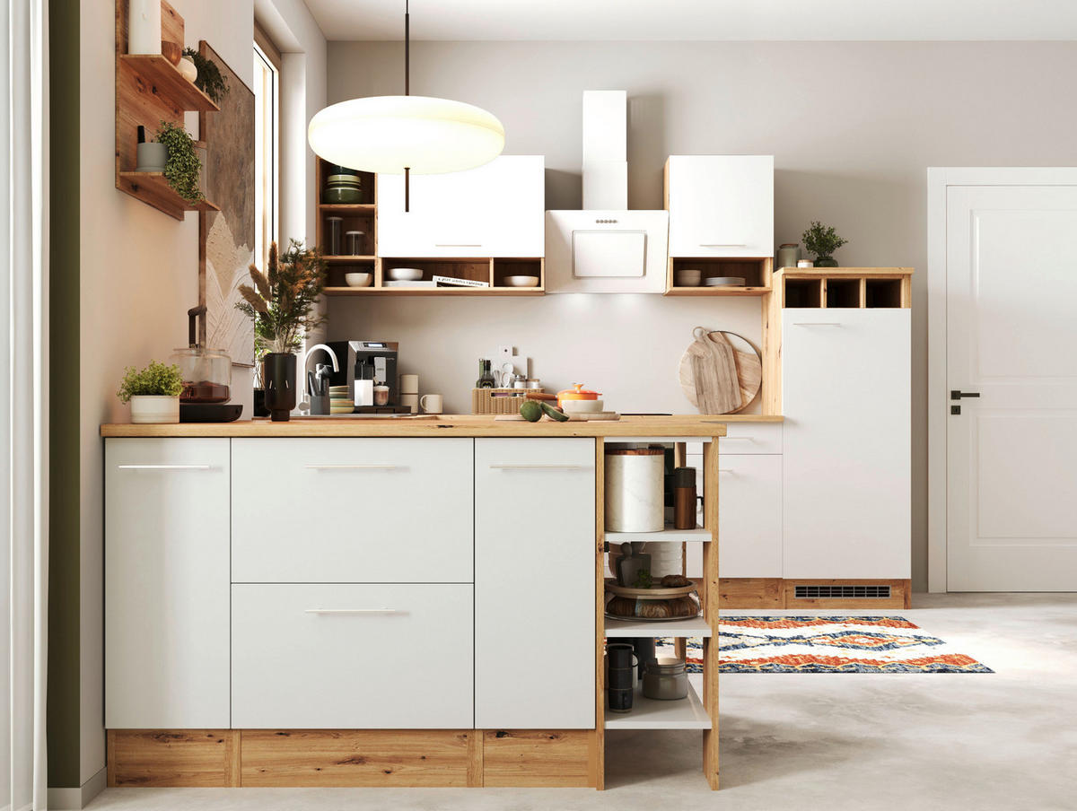 ECKKÜCHE 280/172 cm  in Weiß  - Wildeiche/Alufarben, Design, Holzwerkstoff/Metall (280/172cm) - Respekta