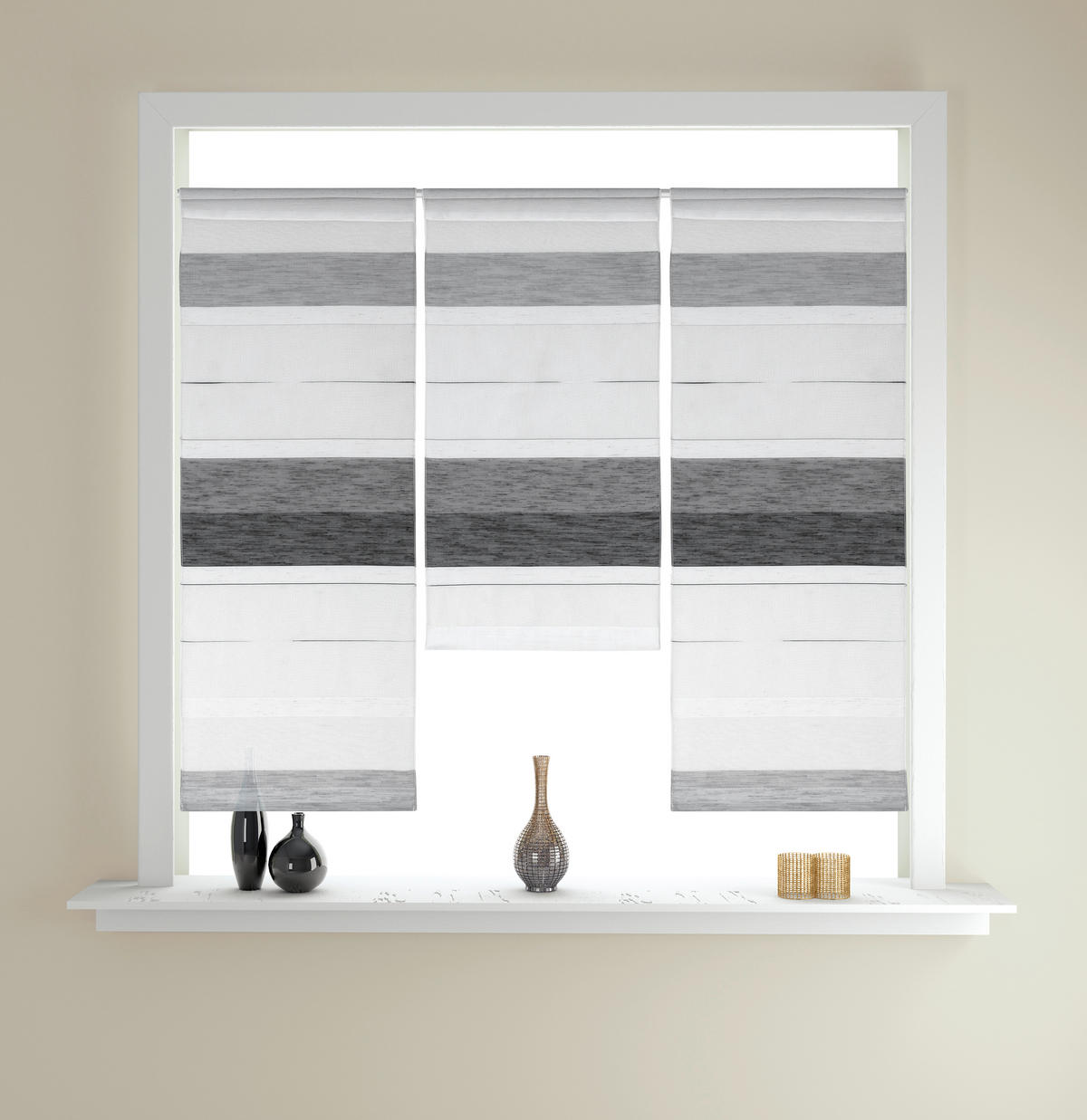 KURZGARDINENSET   90/80 cm   - Weiß/Grau, Basics, Textil (90/80cm)