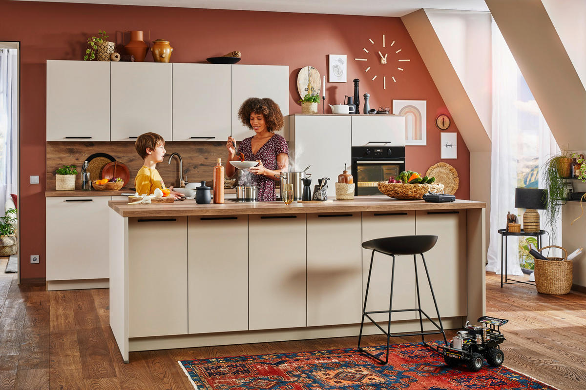 EINBAUKÜCHE PERFECT SOFT  - Kaschmir/Eichefarben, Design, Holzwerkstoff - Moderano